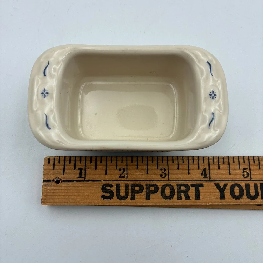 Longaberger Pottery Woven Traditions Ivory Blue Mini Loaf Pan 4.5x2 Made in USA